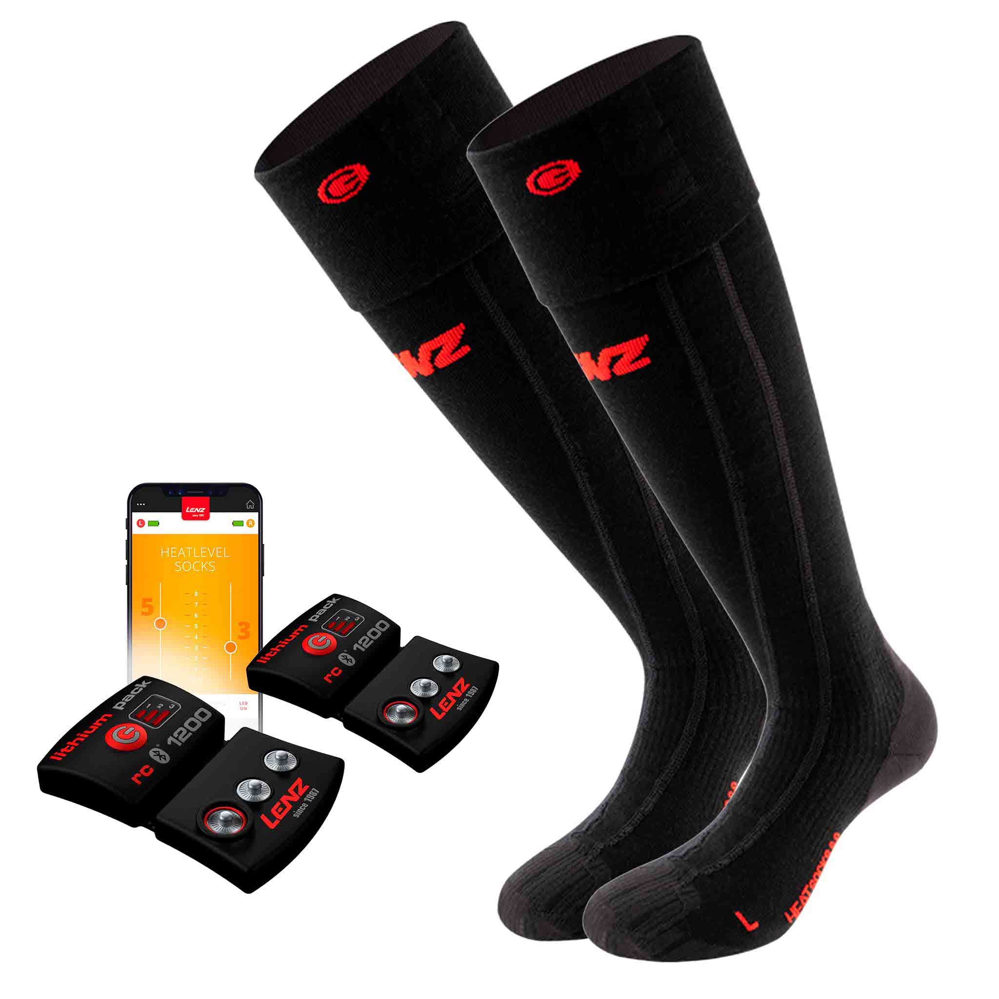 LENZ-HEAT SOCK 6.1 TOE CAP COMPRESSION BLACK/RED - Chaussette chauffante